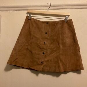 Too Shop Mini Skirt Suede Brown Button Down A-line Western Academia Preppy Sz 8